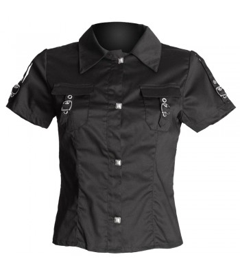 Men Gothic Shirt Lock Cardy Fine Shirt Half Sleeve Front Pocket Cotton Shirt